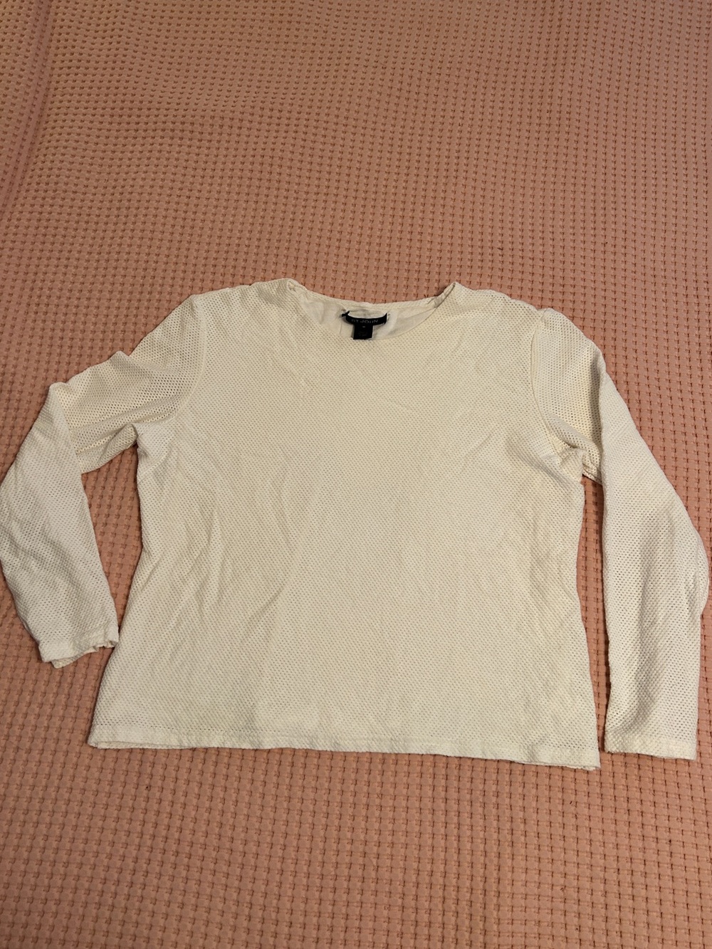 St. John White Light Weight Perforated Crew Neck Top